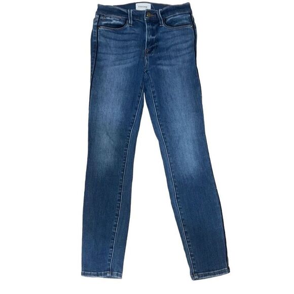 Frame Denim Le High Skinny Denim Jeans Serrano Black Piping Sz 24 Stretch - Picture 2 of 8